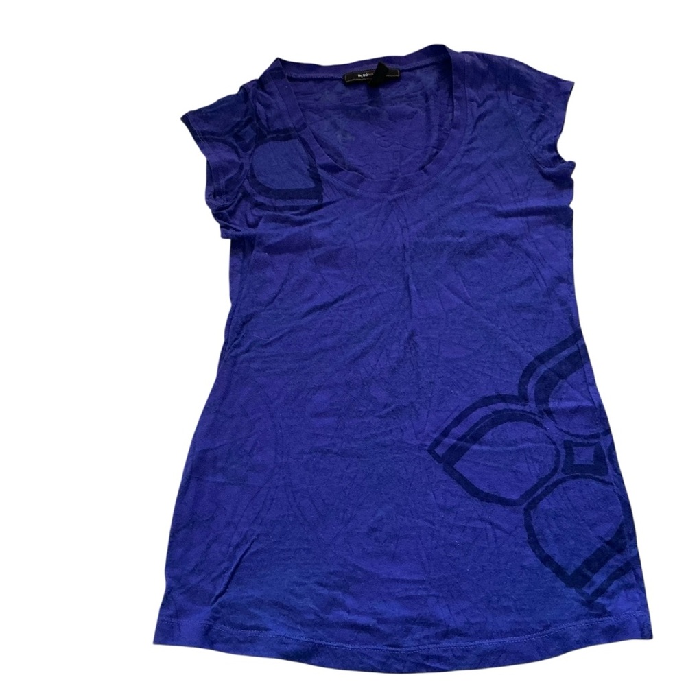 BCBG women’s royal blue short sleeve floral/map print T-shirt Sz XS